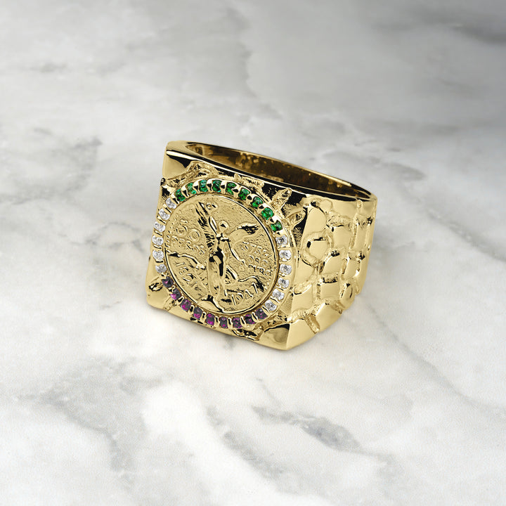 10k & 14k Gold Centenario 50 Pesos Square Colored CZ Ring