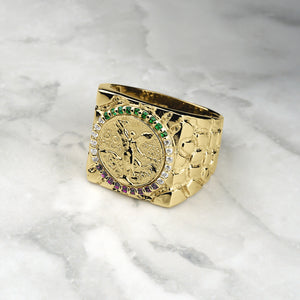 10k & 14k Gold Centenario 50 Pesos Square Colored CZ Ring