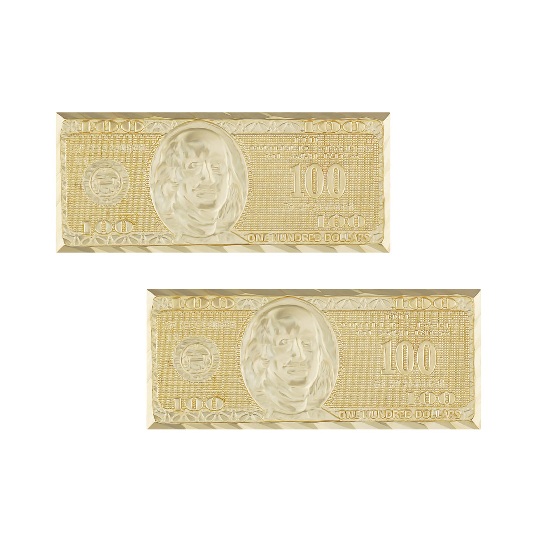 10k & 14k Gold Benjamin Hundred Dollar Bill Stud Earrings