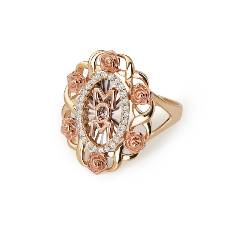 10k & 14k Gold Mom Bloom Rose Tri-Color Round Ring