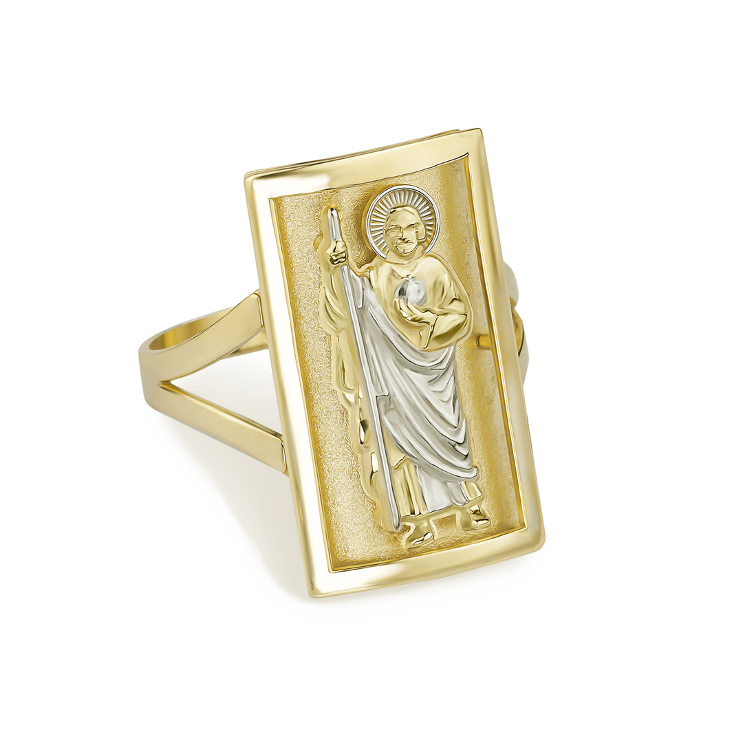 10k Gold San Judas Two-Tone Rectangle Ring