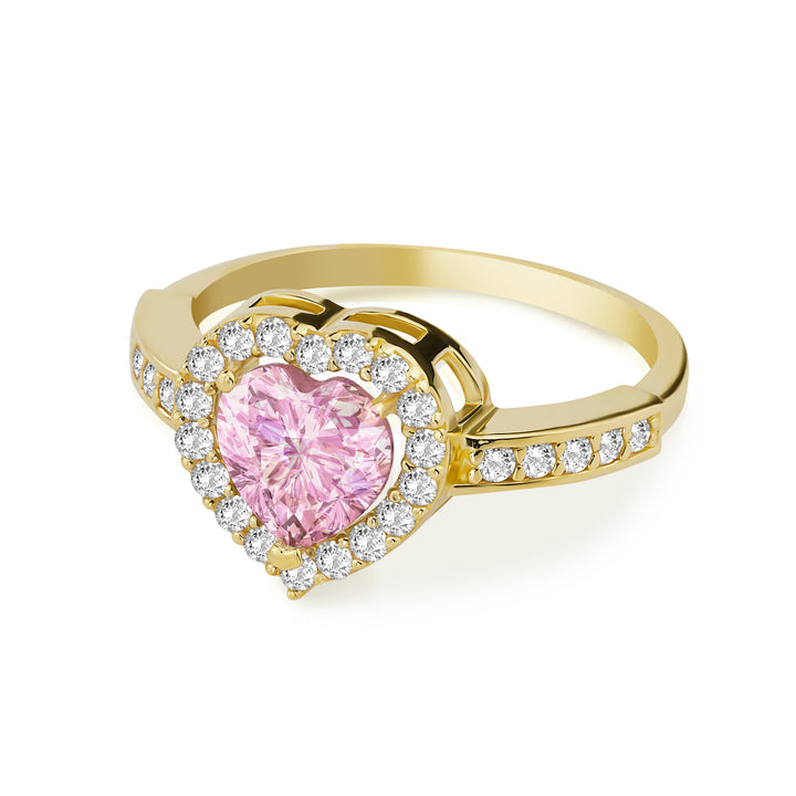 10k Gold Bling Heart White n Pink CZ Ring