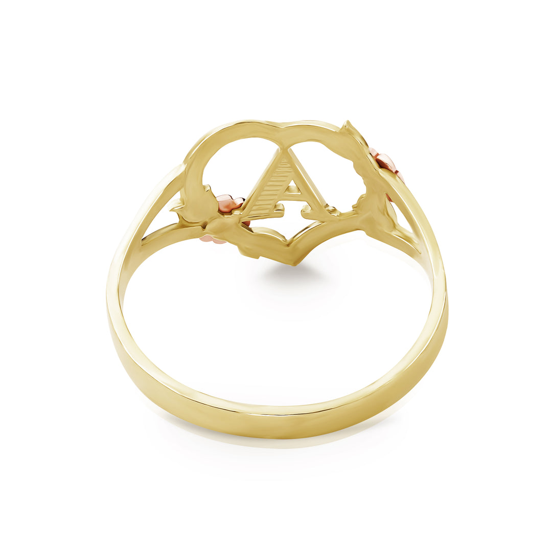 10k & 14k Gold Heart n Rose Two-Tone Initial Ring