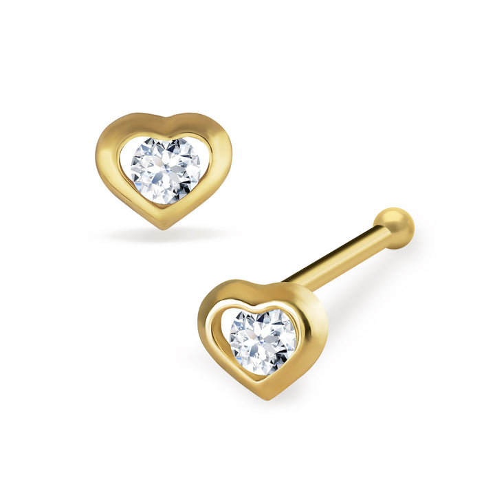 14k Gold Classic Heart CZ Stud