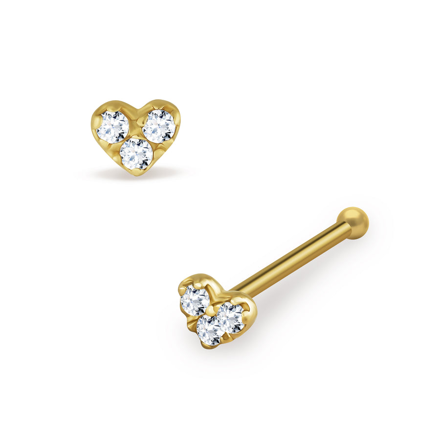 14k Gold Bling Heart CZ Stud