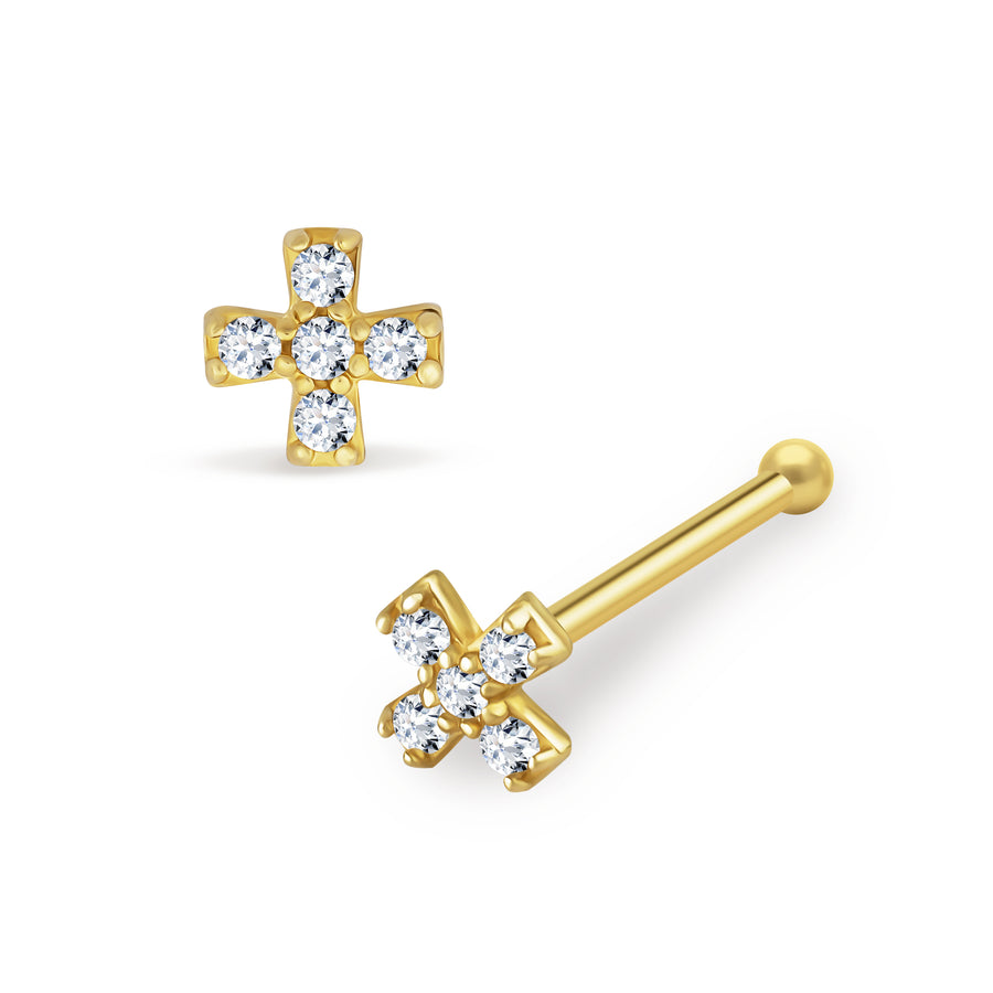 14k Gold X-Shape CZ Stud