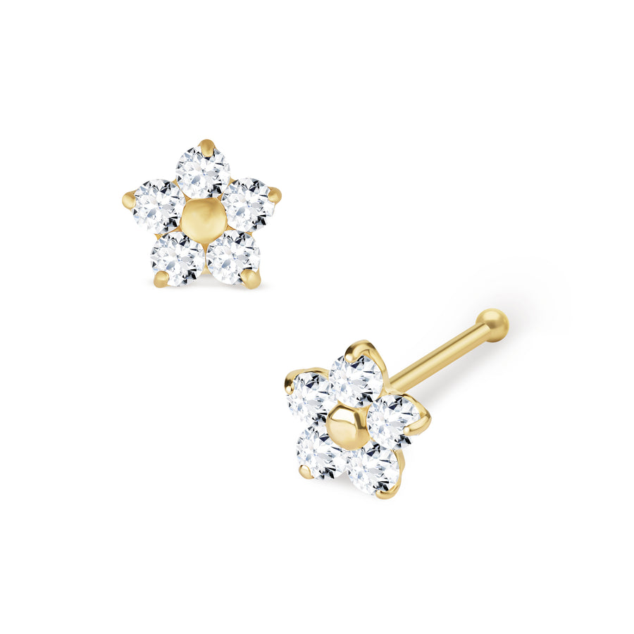 14k Gold Classic Flower CZ Stud