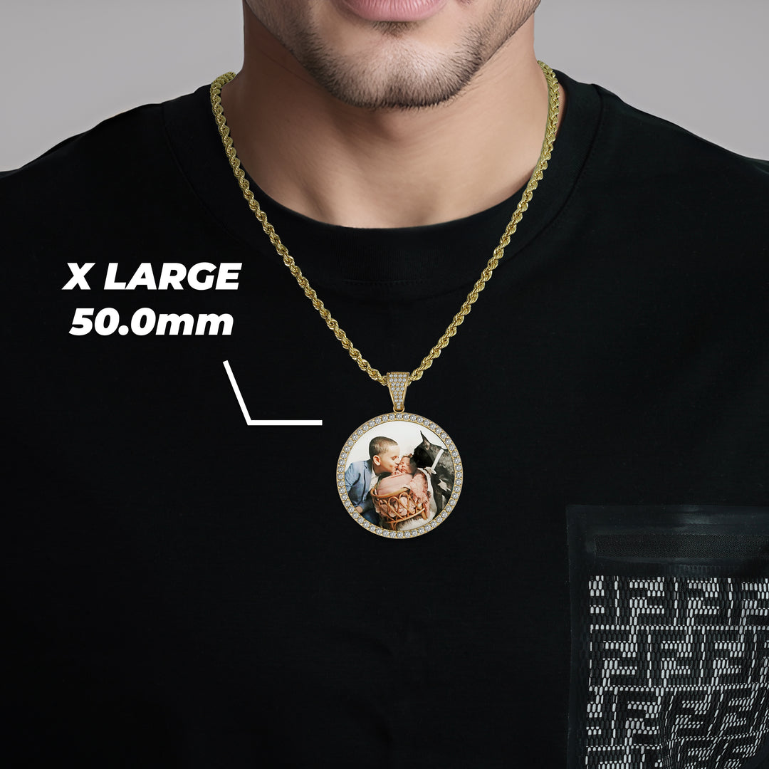 10k & 14k Gold Memorial Picture Classic CZ Round Pendant