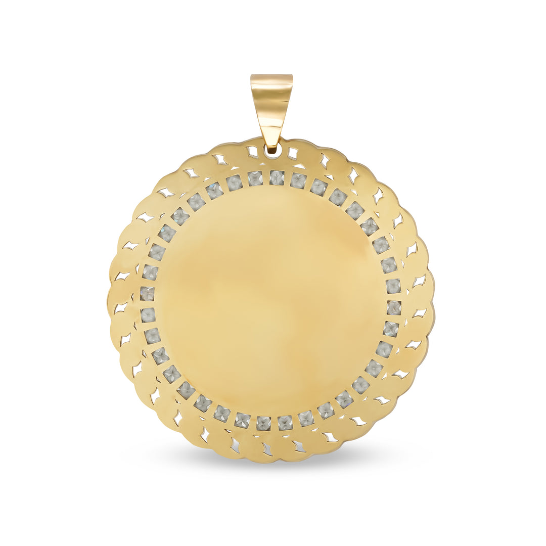 10k Gold Memorial Picture Leir CZ Round Pendant
