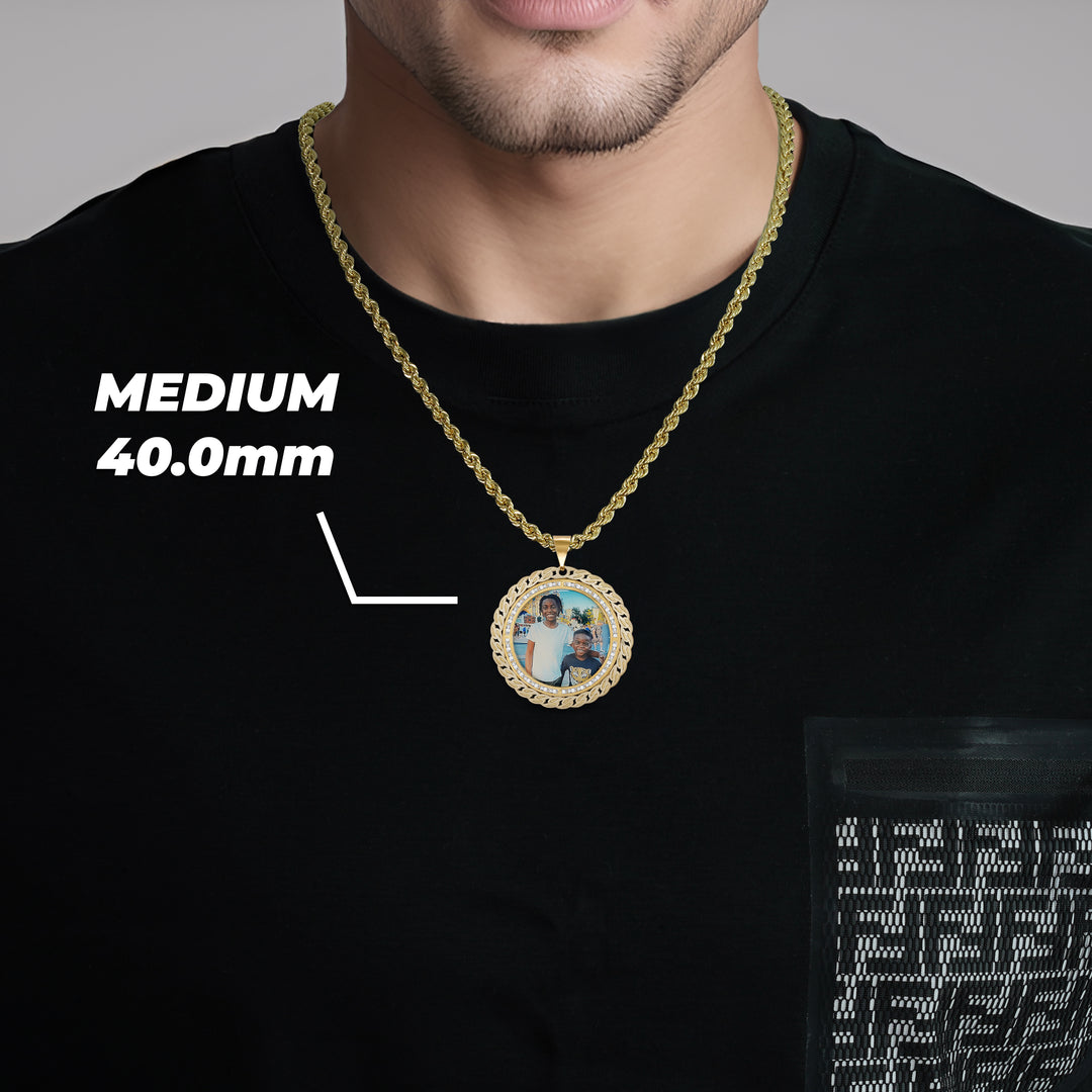 10k Gold Memorial Picture Leir CZ Round Pendant