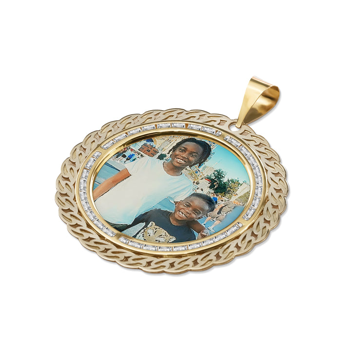 10k Gold Memorial Picture Leir CZ Round Pendant