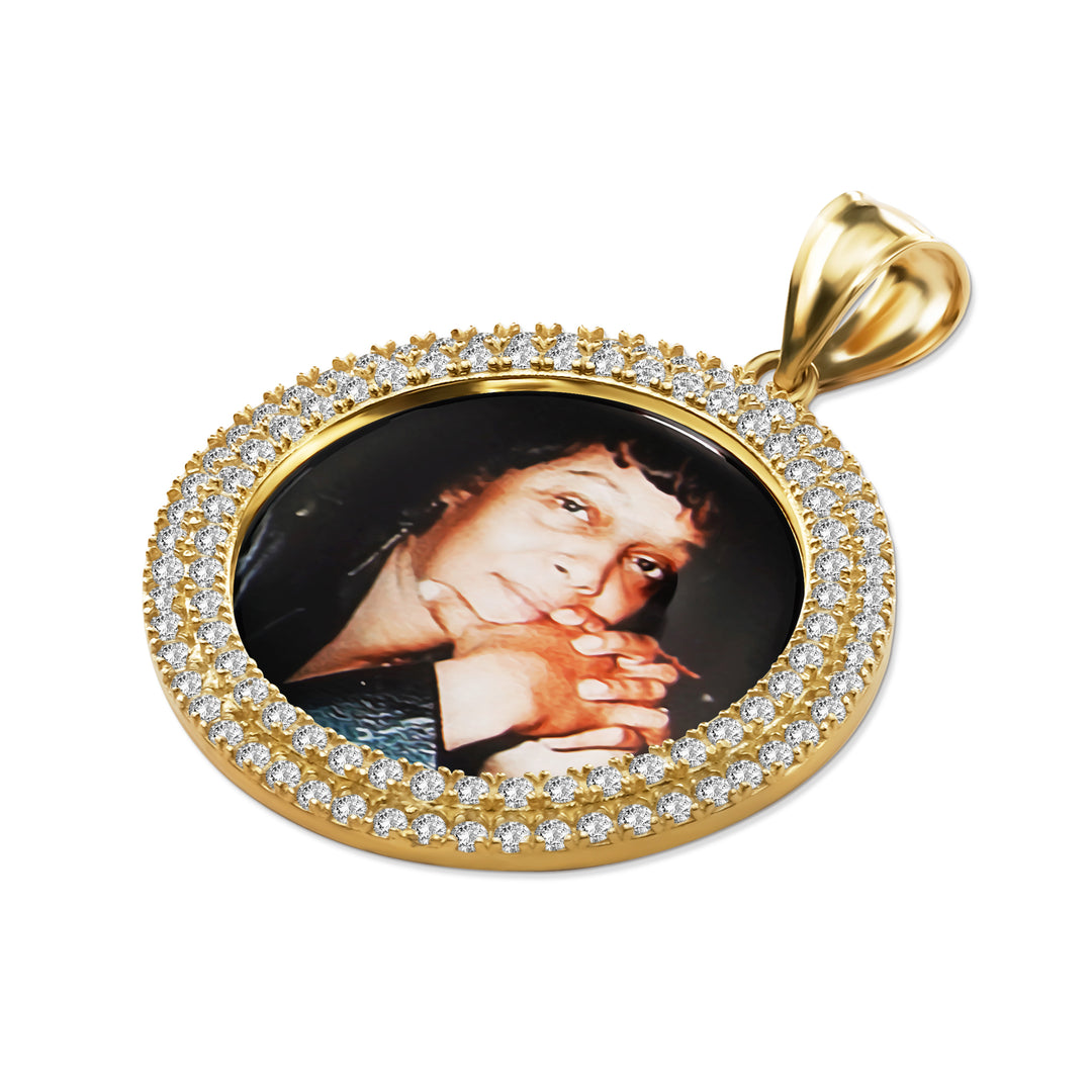 10k Gold Memorial Picture Yul CZ Round Pendant