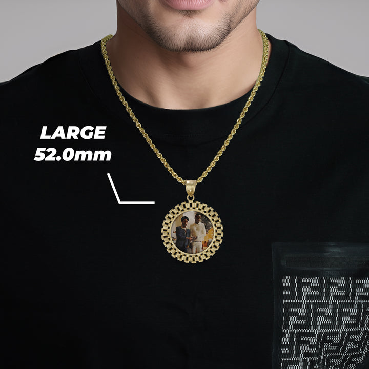 10k Gold Memorial Picture Classic Rolex Round Pendant