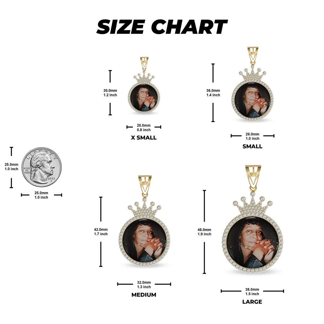 10k & 14k Gold Memorial Picture Classic CZ Crown Round Pendant