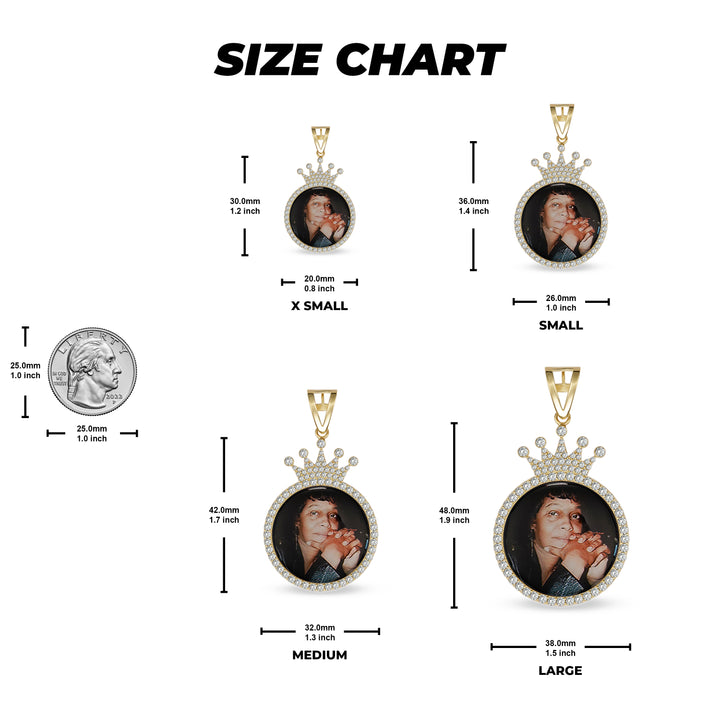 10k & 14k Gold Memorial Picture Classic CZ Crown Round Pendant