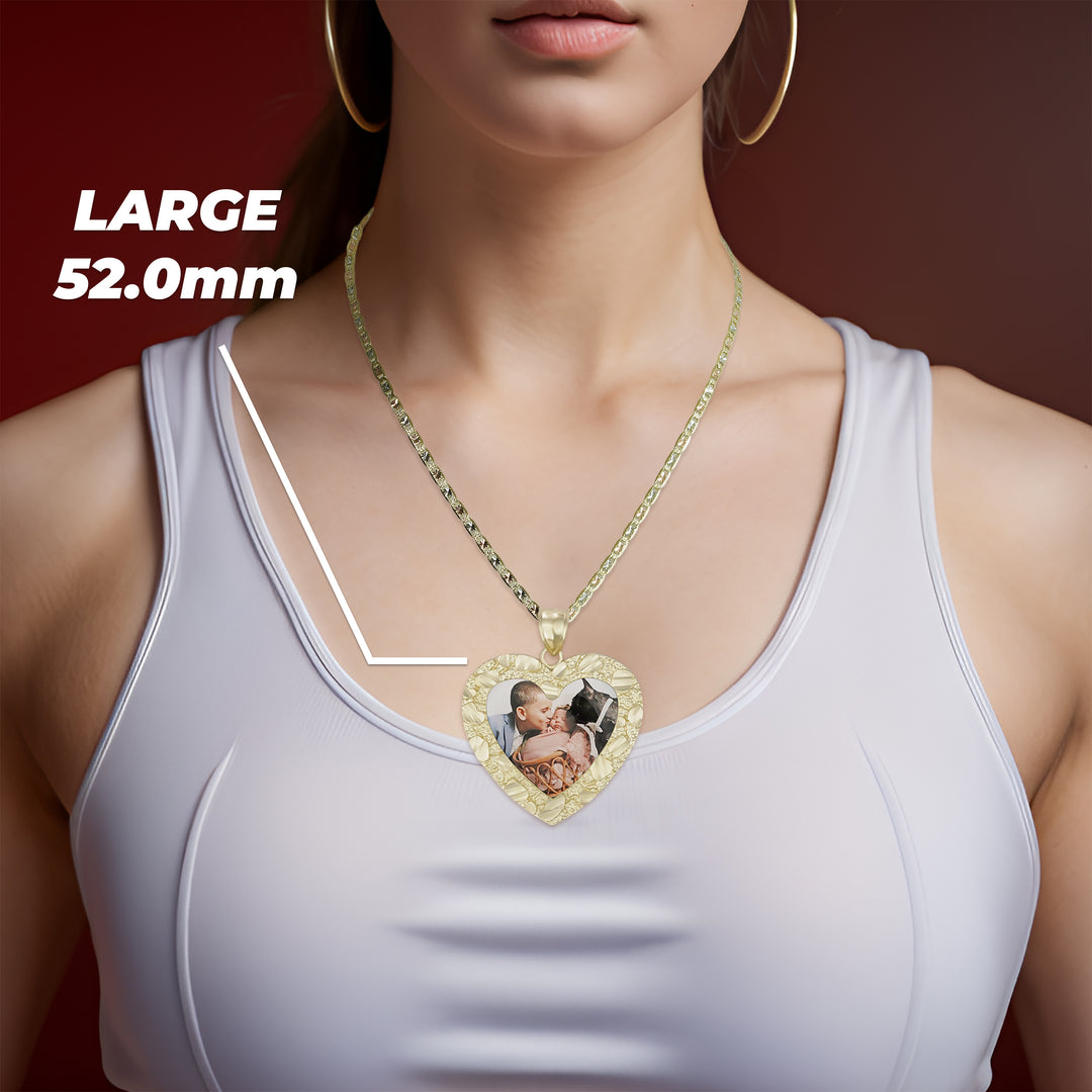 10k Gold Memorial Picture Classic Nugget Heart Pendant