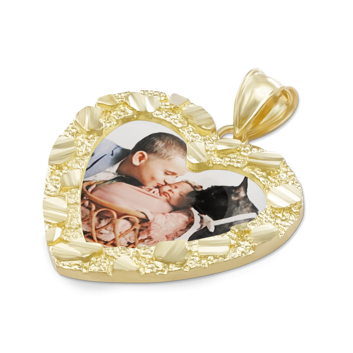 10k Gold Memorial Picture Classic Nugget Heart Pendant
