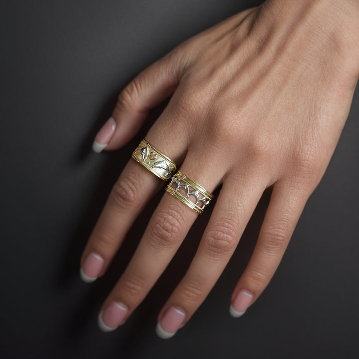14k Gold Dolphin Tri-color Wide Band