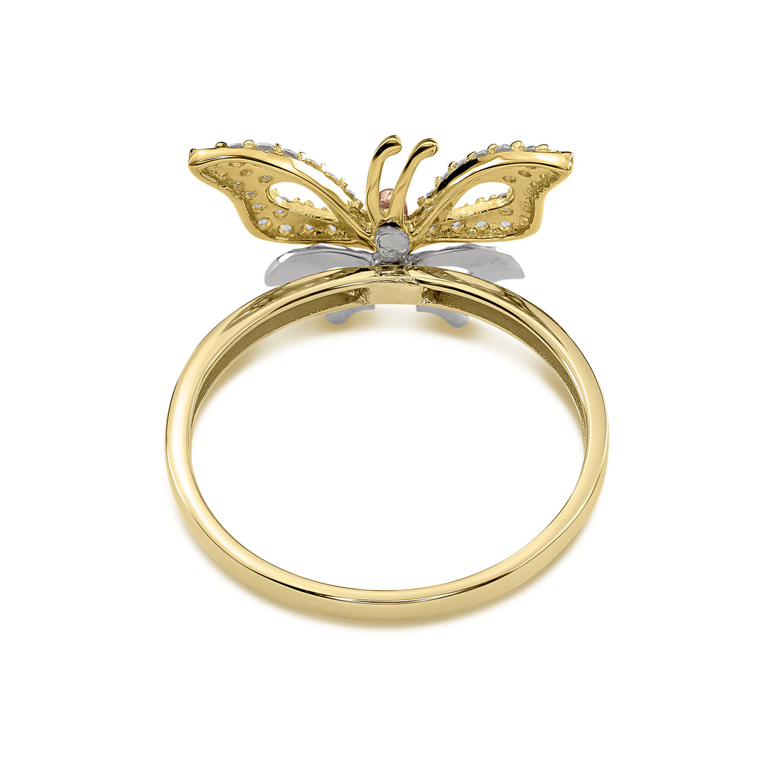 14k Gold Rave Butterfly Tri-color CZ Ring