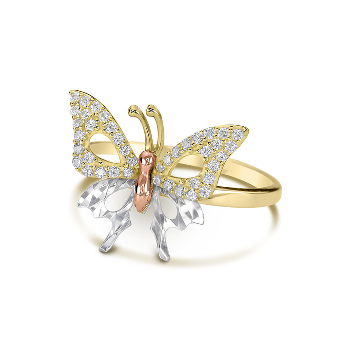 14k Gold Rave Butterfly Tri-color CZ Ring