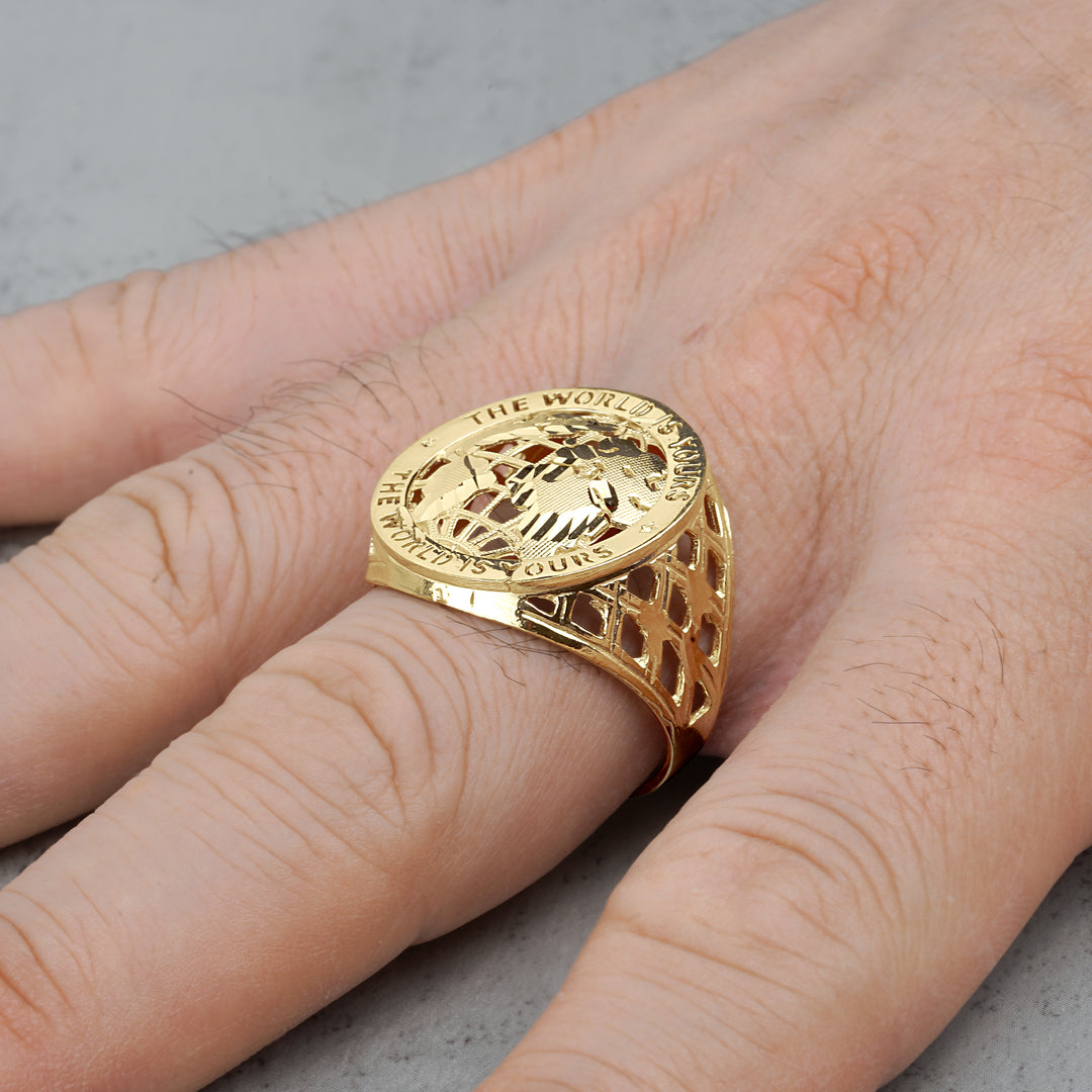 10k Gold Classic World Is Yours Round Ring