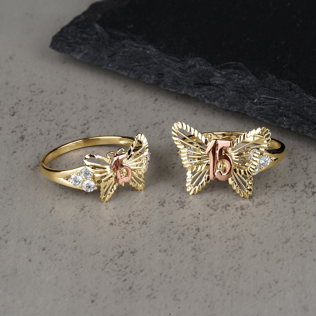 10k & 14k Gold Quinceanera Classic Butterfly Two-Tone Ring