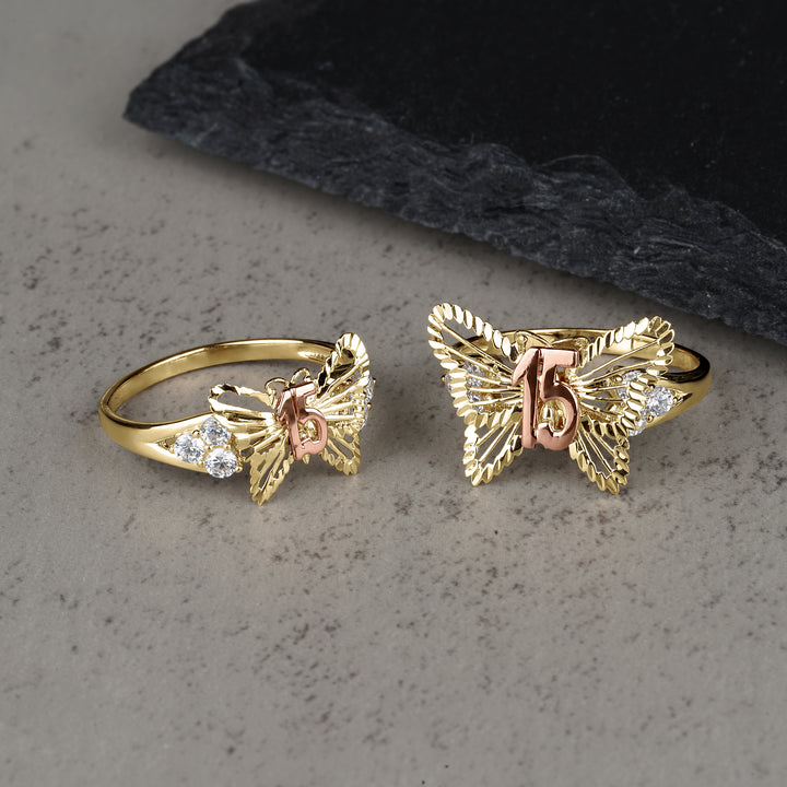 10k & 14k Gold Quinceanera Classic Butterfly Two-Tone Ring