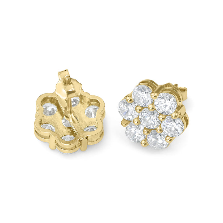 14k Gold Hex Flower CZ Stud Earrings