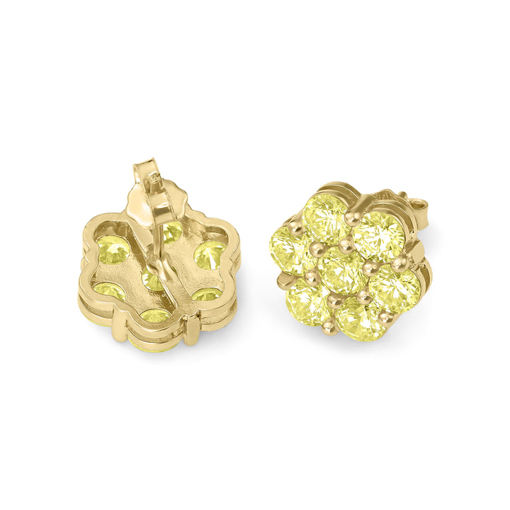 10k Gold Hex Flower Yellow CZ Stud Earrings
