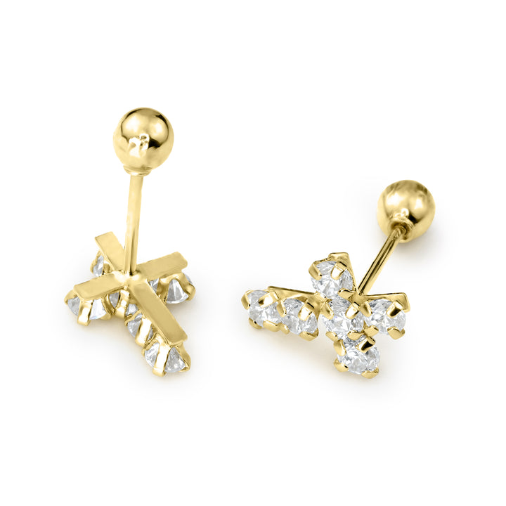 14k Gold Bling Cross CZ Mini Stud Earrings