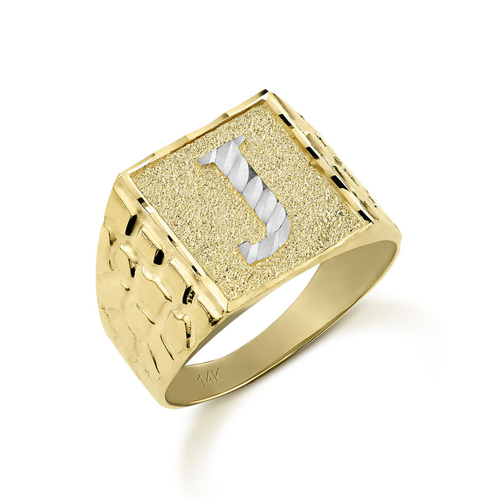 14k Gold Max Square Nugget Initial Ring