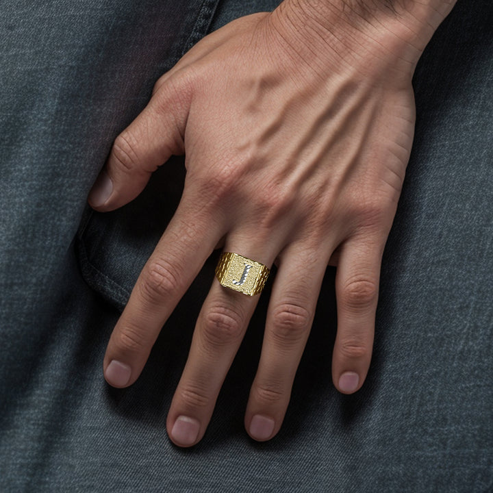 14k Gold Max Square Nugget Initial Ring