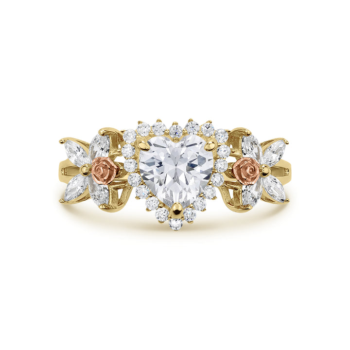 14k Gold Blingin Birthstone Heart n Rose Two-Tone Ring