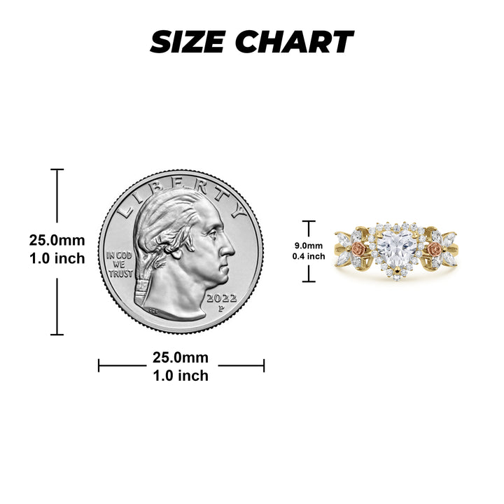 14k Gold Blingin Birthstone Heart n Rose Two-Tone Ring
