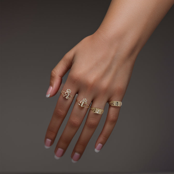 10k Gold Vintage Square Two-Tone DC Initial Ring (Baby/Kids)
