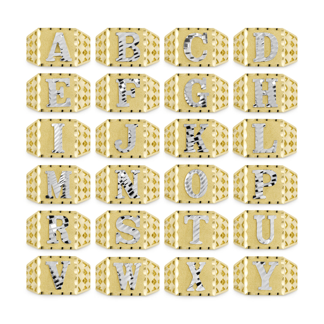 10k Gold Classic Square Two-Tone DC Initial Ring (12.0mm)