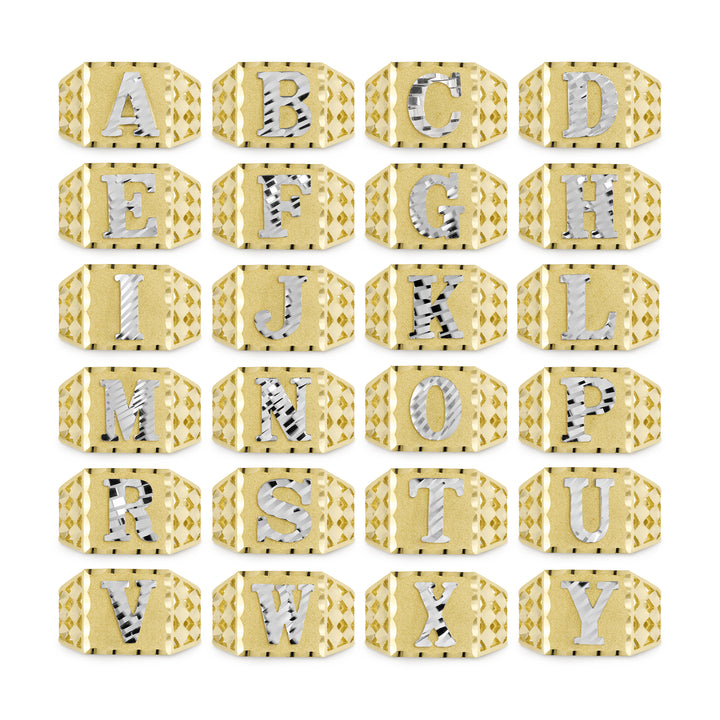 10k Gold Classic Square Two-Tone DC Initial Ring (12.0mm)