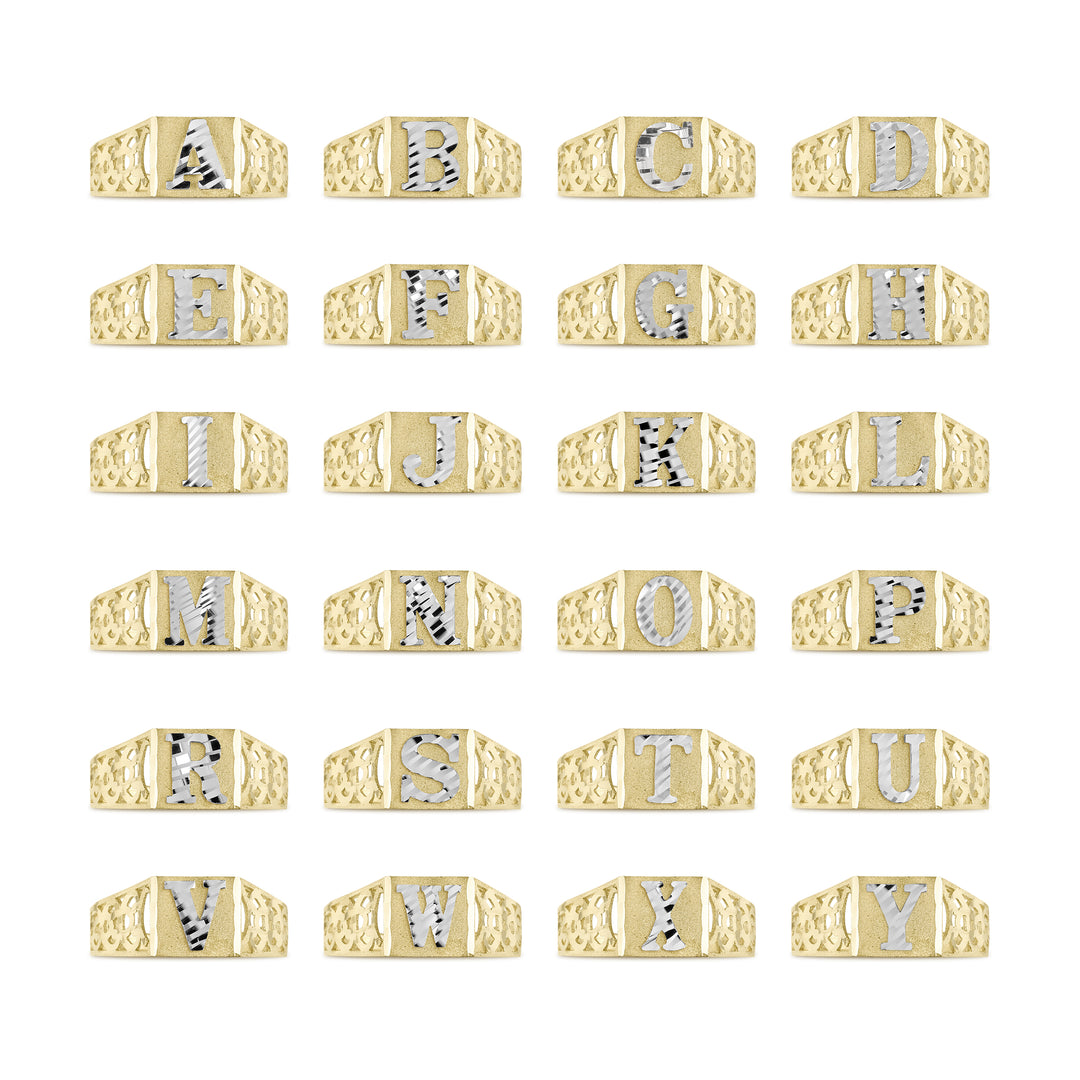 10k Gold Classic Square Two-Tone DC Initial Ring (8.0mm)