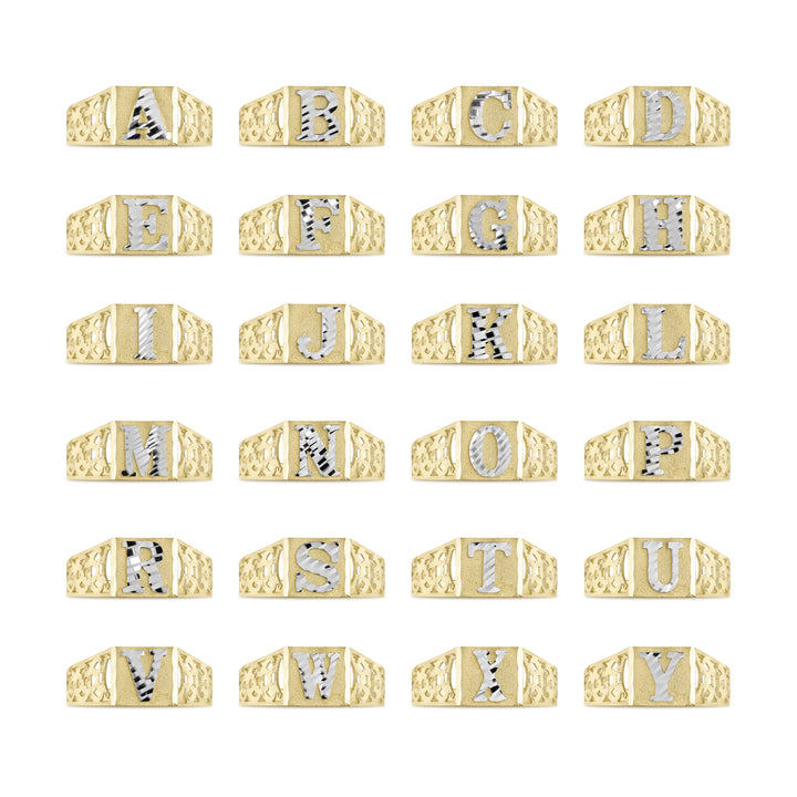 10k Gold Classic Square Two-Tone DC Initial Ring (8.0mm)