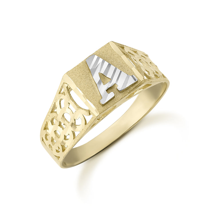 10k Gold Classic Square Two-Tone DC Initial Ring (8.0mm)