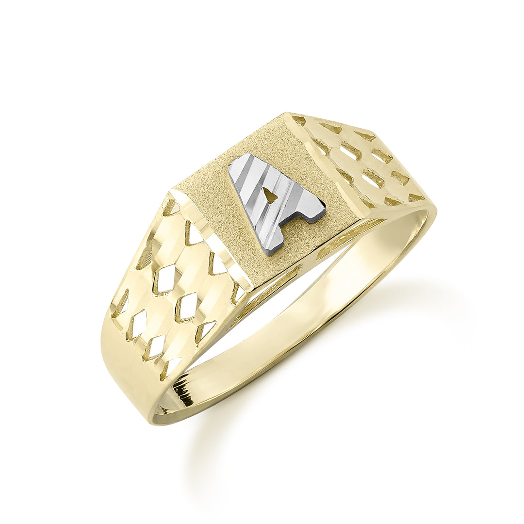 10k Gold Classic Square Two-Tone DC Initial Ring (7.0mm)