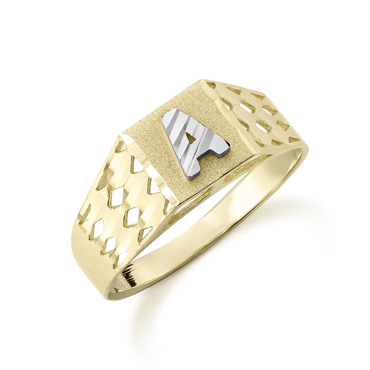 10k Gold Classic Square Two-Tone DC Initial Ring (7.0mm)