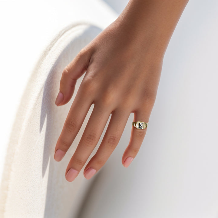 10k Gold Classic Square Two-Tone DC Initial Ring (Baby)