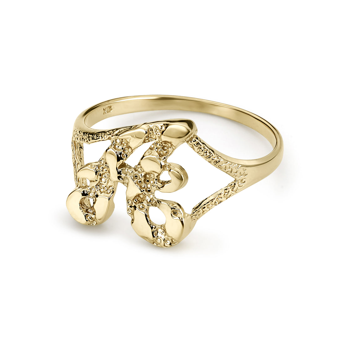 10k Gold Vintage Nugget Slim Initial Ring