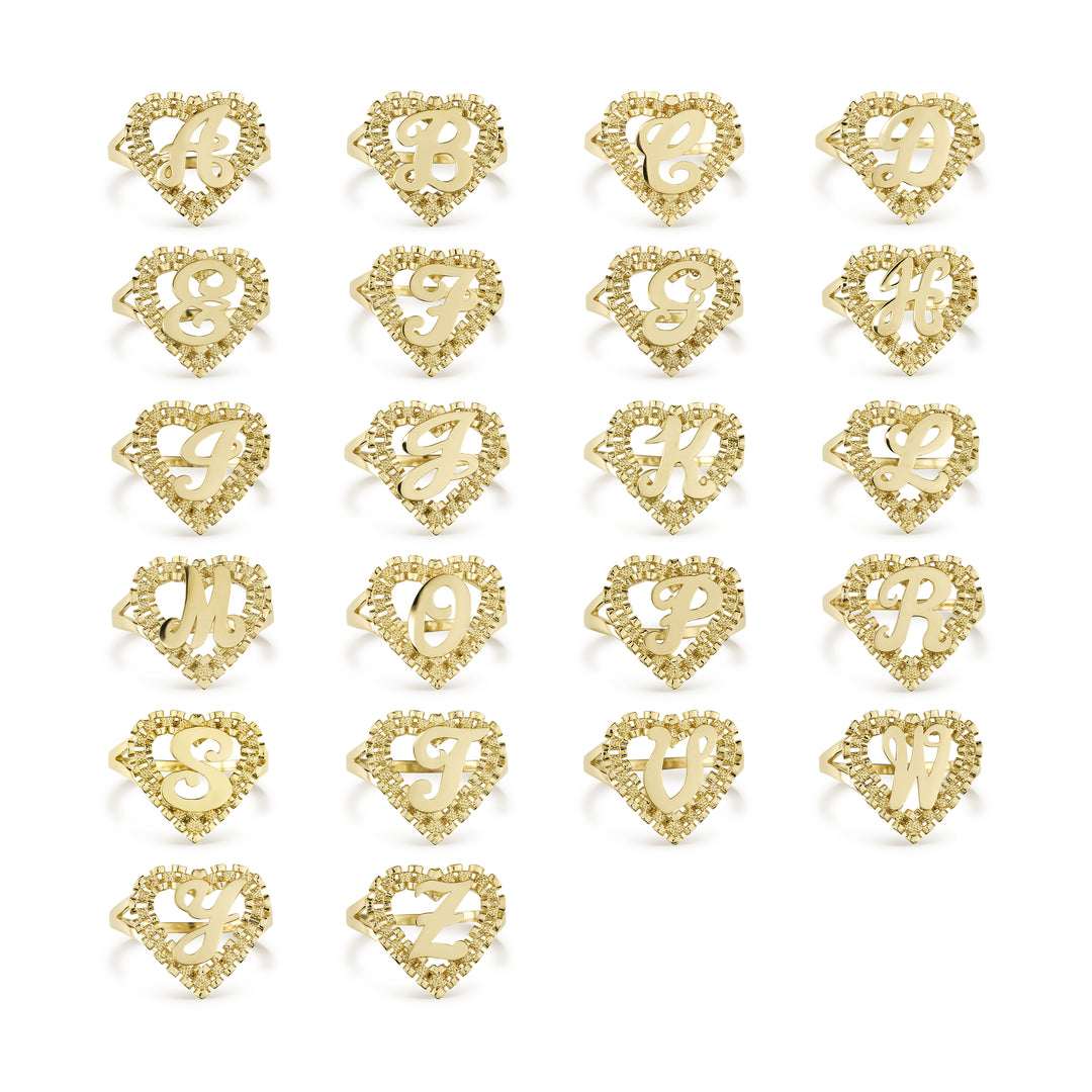 10k Gold Luxe Rollie Heart Initial Ring
