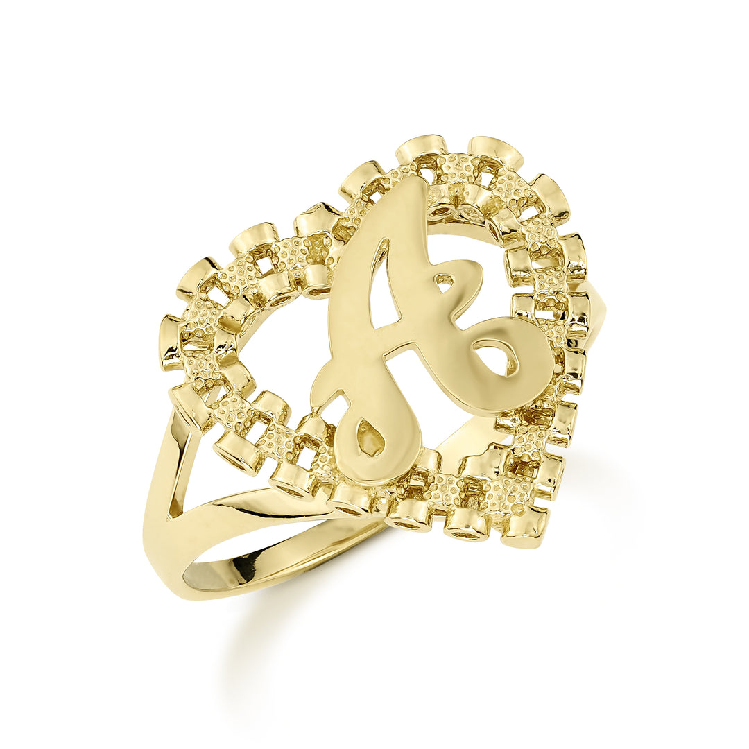 10k Gold Luxe Rollie Heart Initial Ring
