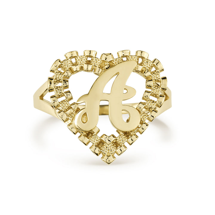10k Gold Luxe Rollie Heart Initial Ring
