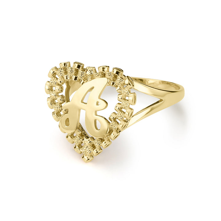 10k Gold Luxe Rollie Heart Initial Ring
