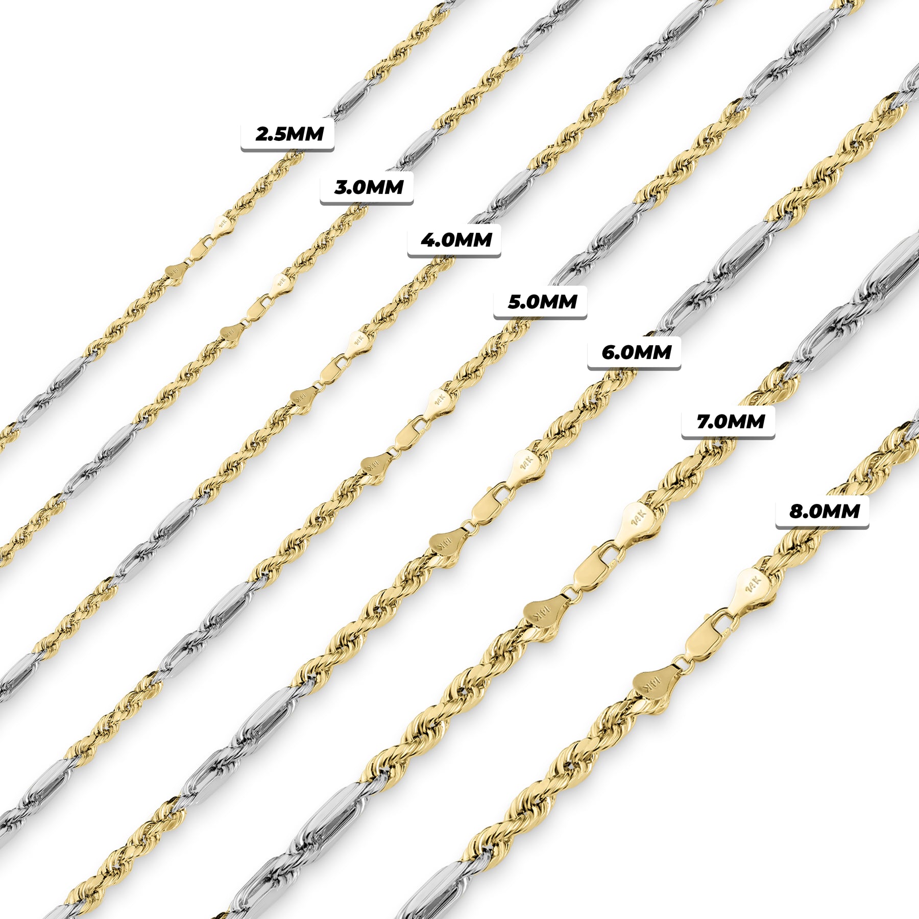 14k Gold Classic Two-Tone Milano Chain (Solid)