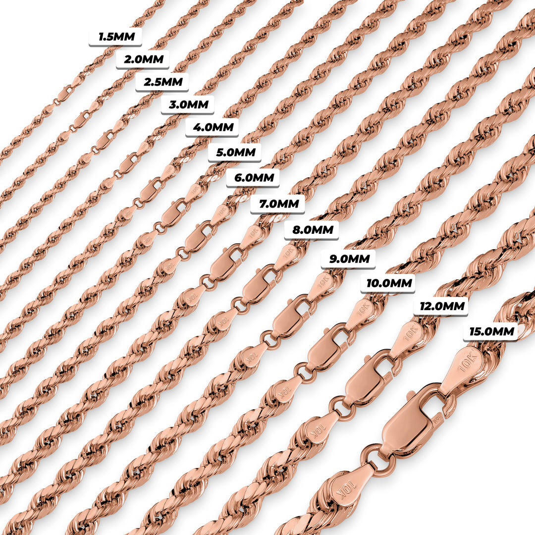 10k Rose Gold Classic DC Rope Chain (Solid)
